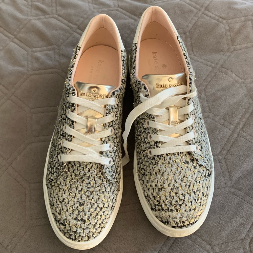 Kate Spade 7.5 Gold Tweed Fleet Sneakers